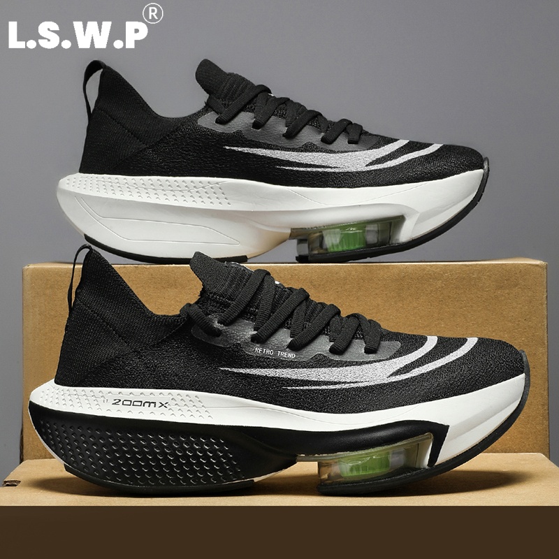 Carbon Plate Marathon Racing Shoes - メンズカジュアルスポーツシューズ、カーボンプレート搭載のレーシングランニングシューズ、全面エアクッションと反発性のあるフライニット素材を使用した通気性の高いスポーツシューズ、メンズおよびレディースのマラソントレーニングシューズ、アウトドア長距離ランニング用、軽量で衝撃吸収性に優れたプロフェッショナルランニングシューズ。