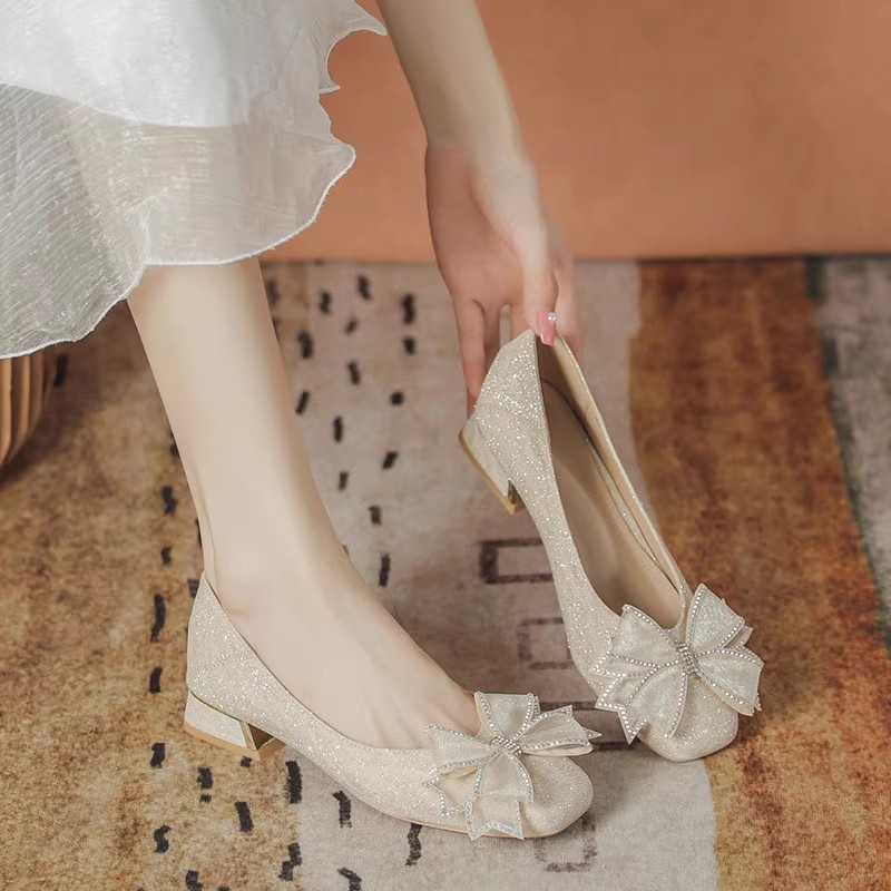 Heels - 2025年レディース秋新作イブニングシューズ、ソフトソール、ローカット、ウェディングシューズ、普段履き、快適、ポリウレタンソール、ラバーアッパー