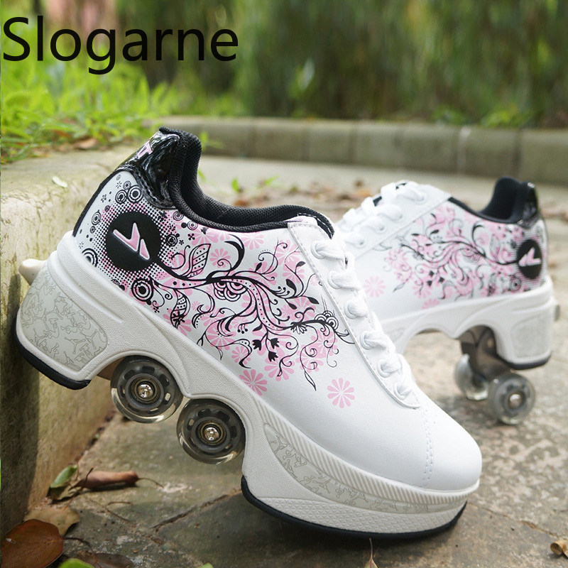 Running Shoes - 女性用4輪変形ローラースケートシューズ、男性用カジュアルスポーツスニーカー、新型インラインスケートシューズ、男性用パルクールランナウェイスニーカー
