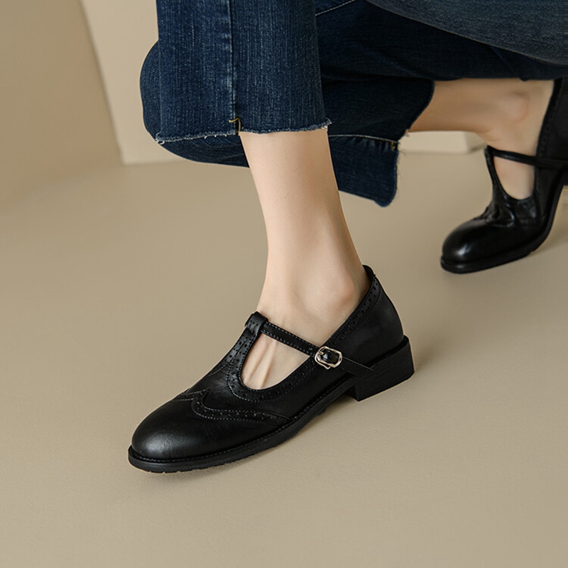 女性のためのスプリットレザーシューズ,ラウンドトゥマリアの靴 - Women'S Shoes のレビューと価格